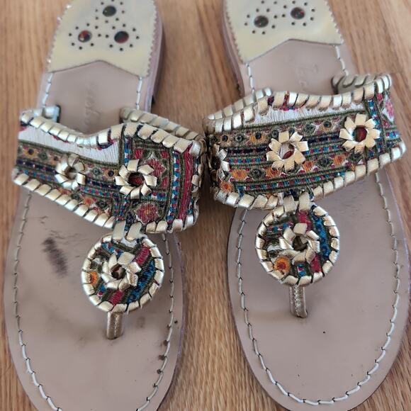 Jack Rogers Gold Navajo Tribal Print Thong Sandals Size 7 - Picture 2 of 9